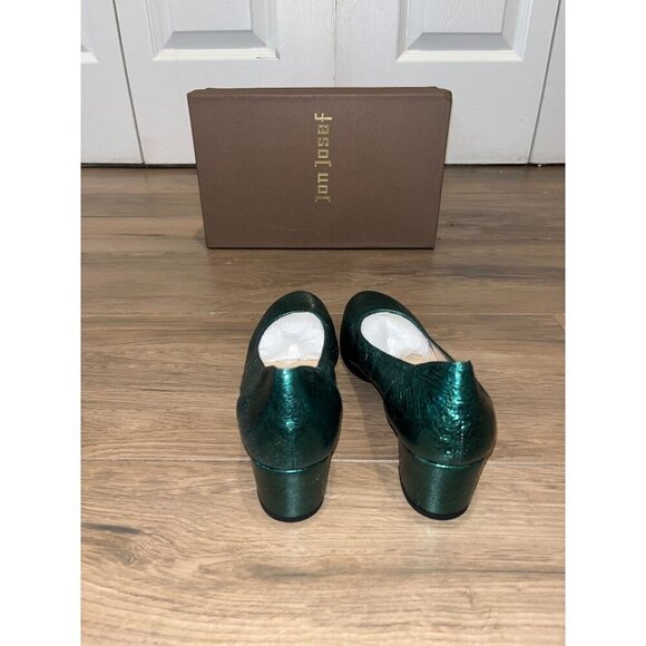 NWT Anthropologie Jon Josef Damas  Green Vulcano Metalllic  Leather Heels Size 6 - Picture 5 of 8